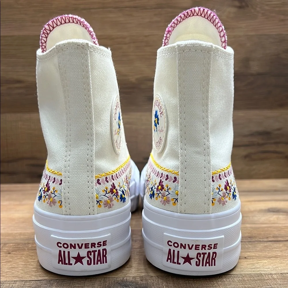 Converse White Pink Floral platform High-Top Sneakers
